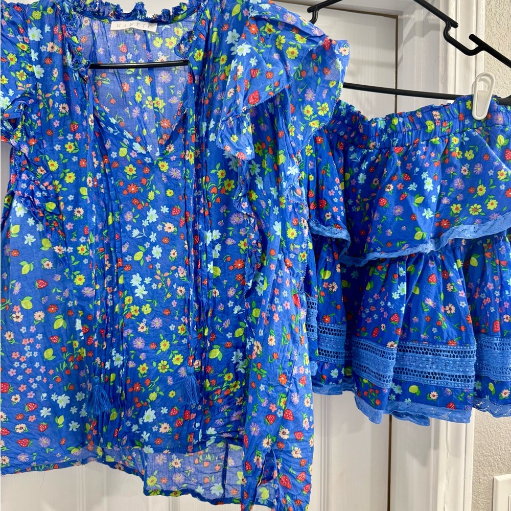Karlie Blue Skirt Set with Vibrant Design